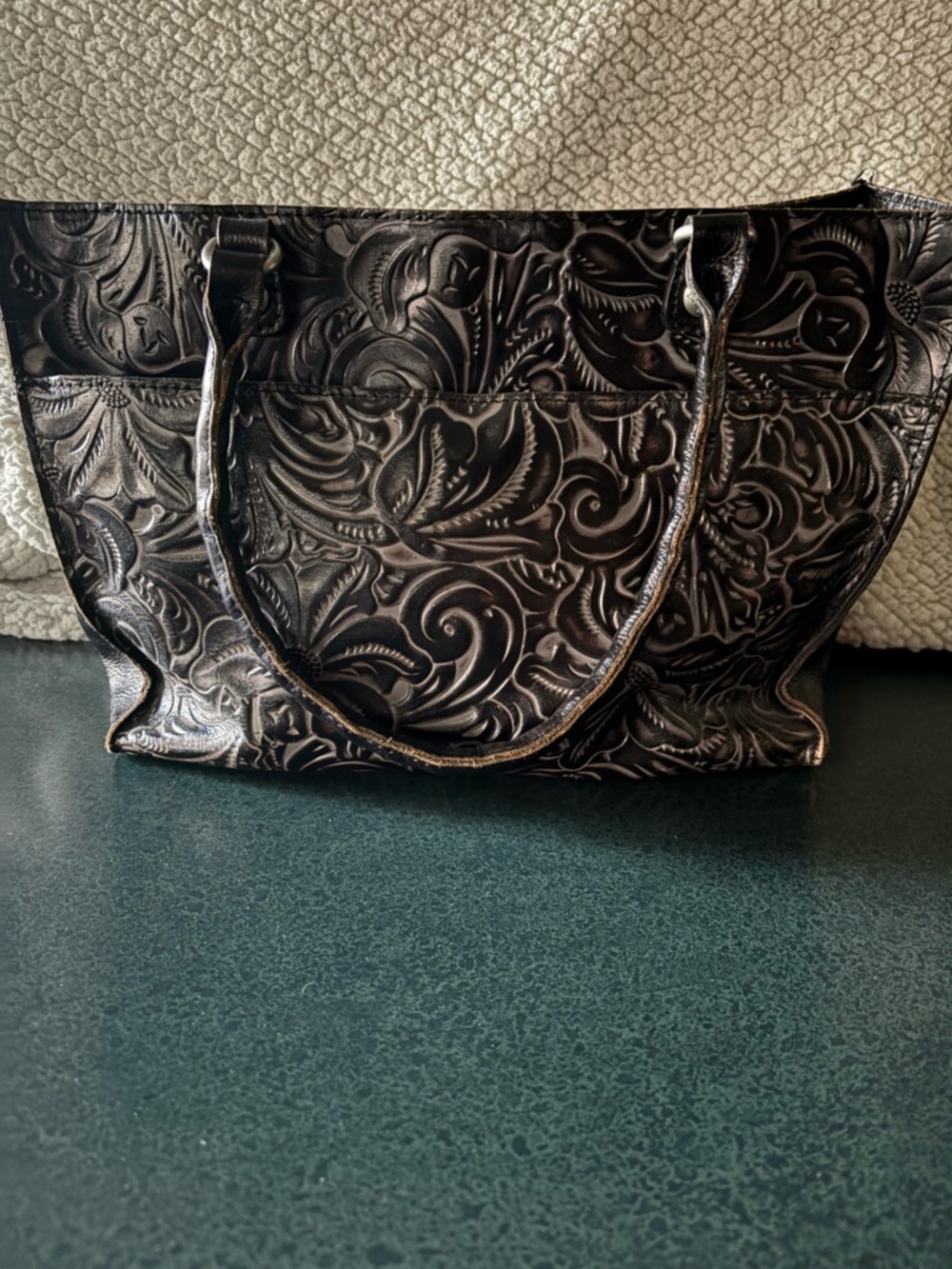 Patricia Nash Embossed Floral Tote Bag in Dark Brown